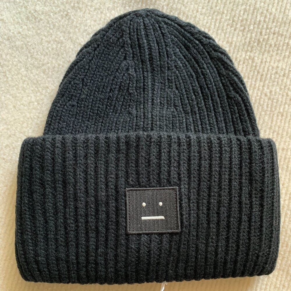 Acne Studios Black Wool Ribbed Beanie Hat
